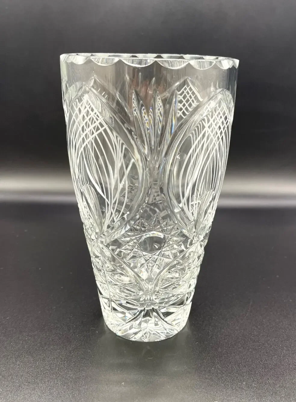 Vintage Crystal Heavy Thick Cut Glass Flower Vase 7.5